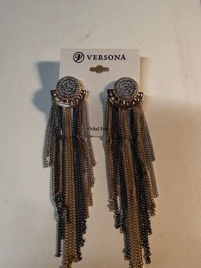 Versona Gold and Black Multi-Chain Tassel Earrings